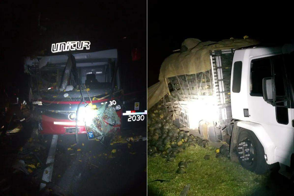 Caminhão e ônibus se envolveram em acidente na altura de Cajati