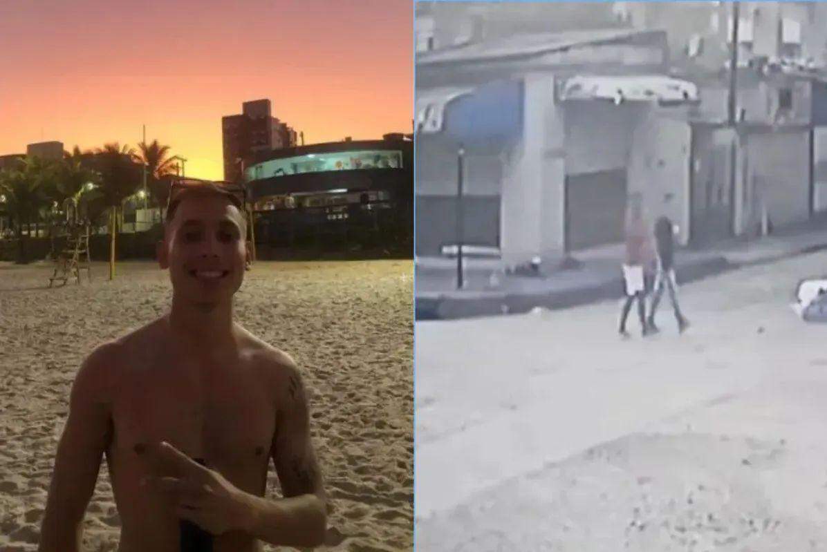 O PM Luca Romano Angerami (à esq.), de 21 anos, está desaparecido desde sábado (13). Em um vídeo, ele foi visto sendo acompanhado por um suspeito em um ponto de venda de drogas (à dir.)