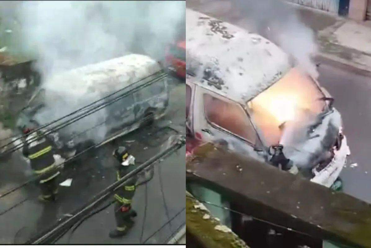 Bombeiros encontraram corpos após controlarem incêndio em veículo estacionado na Avenida São Paulo, no bairro Quarentenário, em São Vicente
