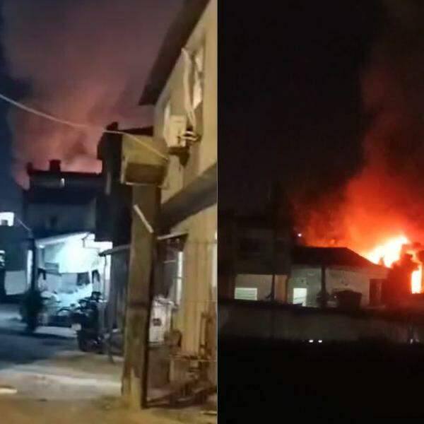 Chamas e fumaça puderam ser vistas de longe pela comunidade