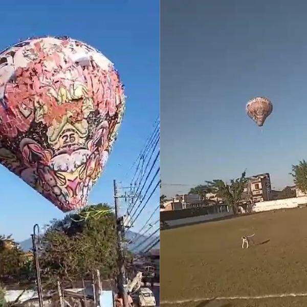 Balão de grandes proporções caiu em cima de uma casa