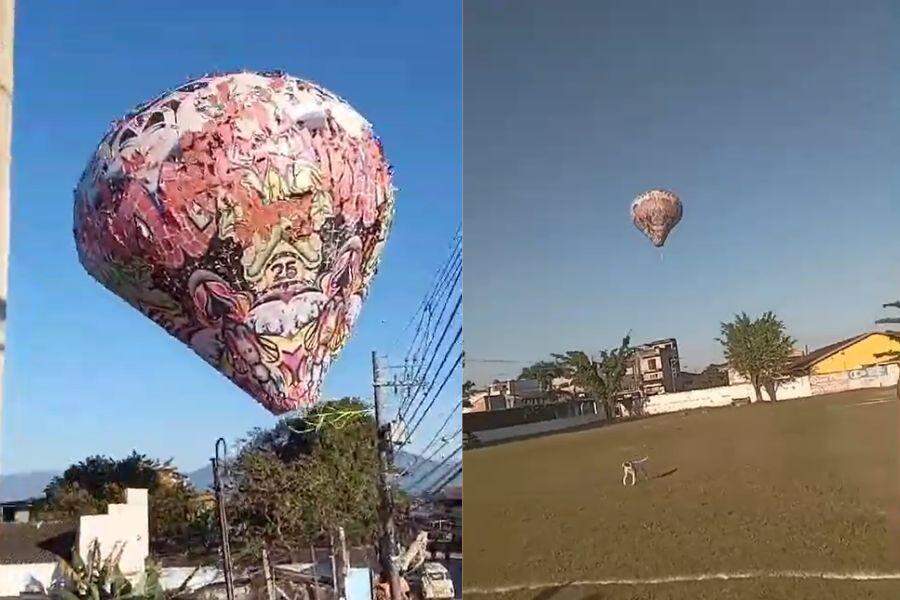 Balão de grandes proporções caiu em cima de uma casa