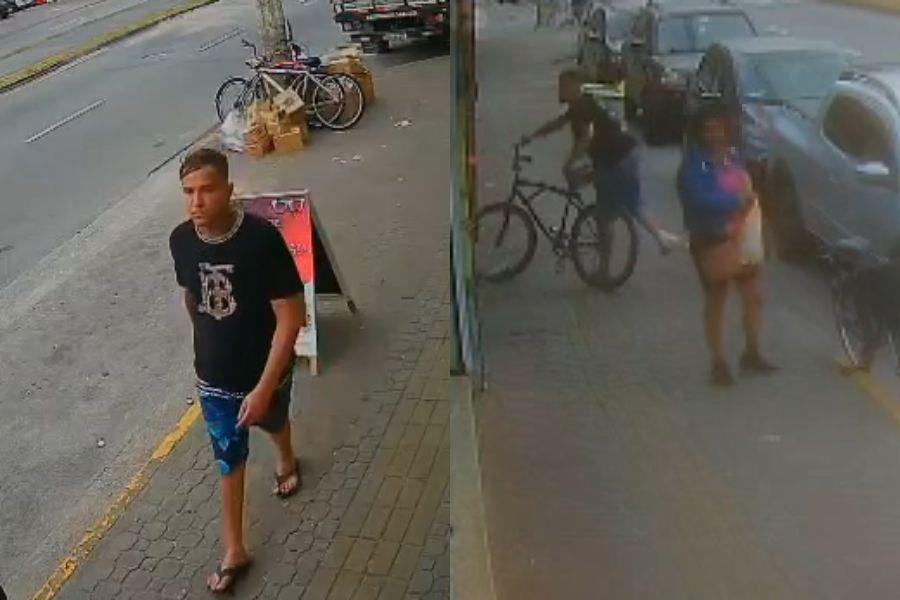 Homem é flagrado furtando bicicleta na calçada de comércio da Av. Presidente Kennedy, em Praia Grande, na tarde desta quinta (20)