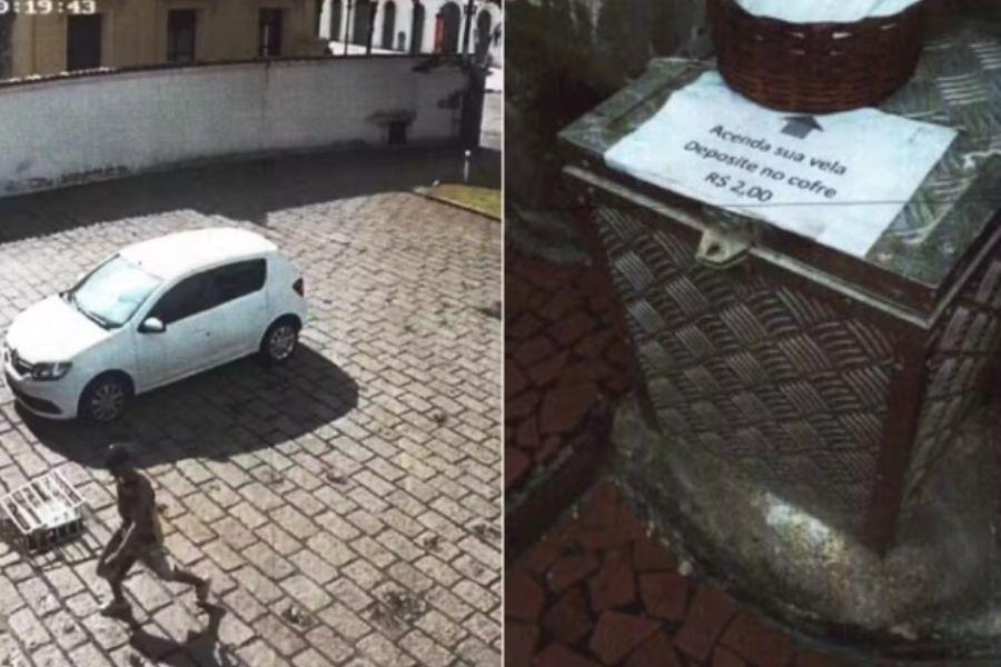 Câmera flagrou morador de rua que tentou furtar cofre de doações do velário do Santuário de Santo Antônio do Valongo