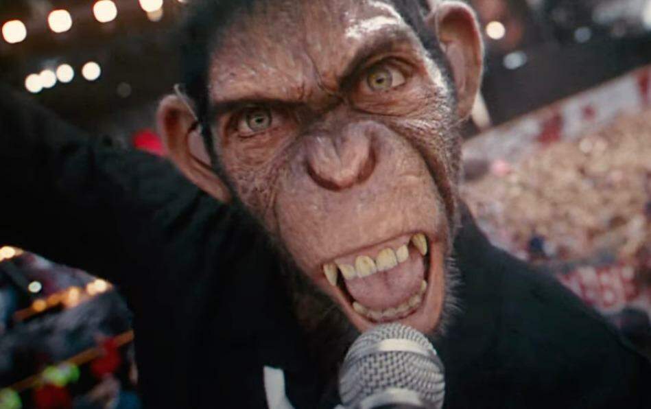 No longa-metragem, Williams é retratado por um chimpanzé projetado em CGI, uma computação gráfica (Divulgação)