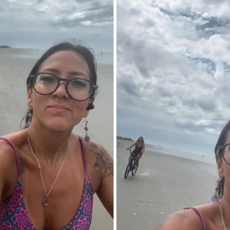 Pouco antes de ser atropelada, a vítima gravou um vídeo andando de bicicleta com a amiga na praia