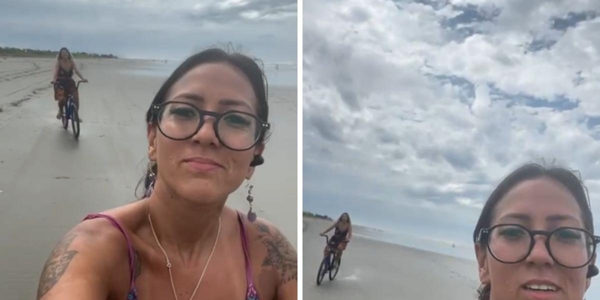 Pouco antes de ser atropelada, a vítima gravou um vídeo andando de bicicleta com a amiga na praia