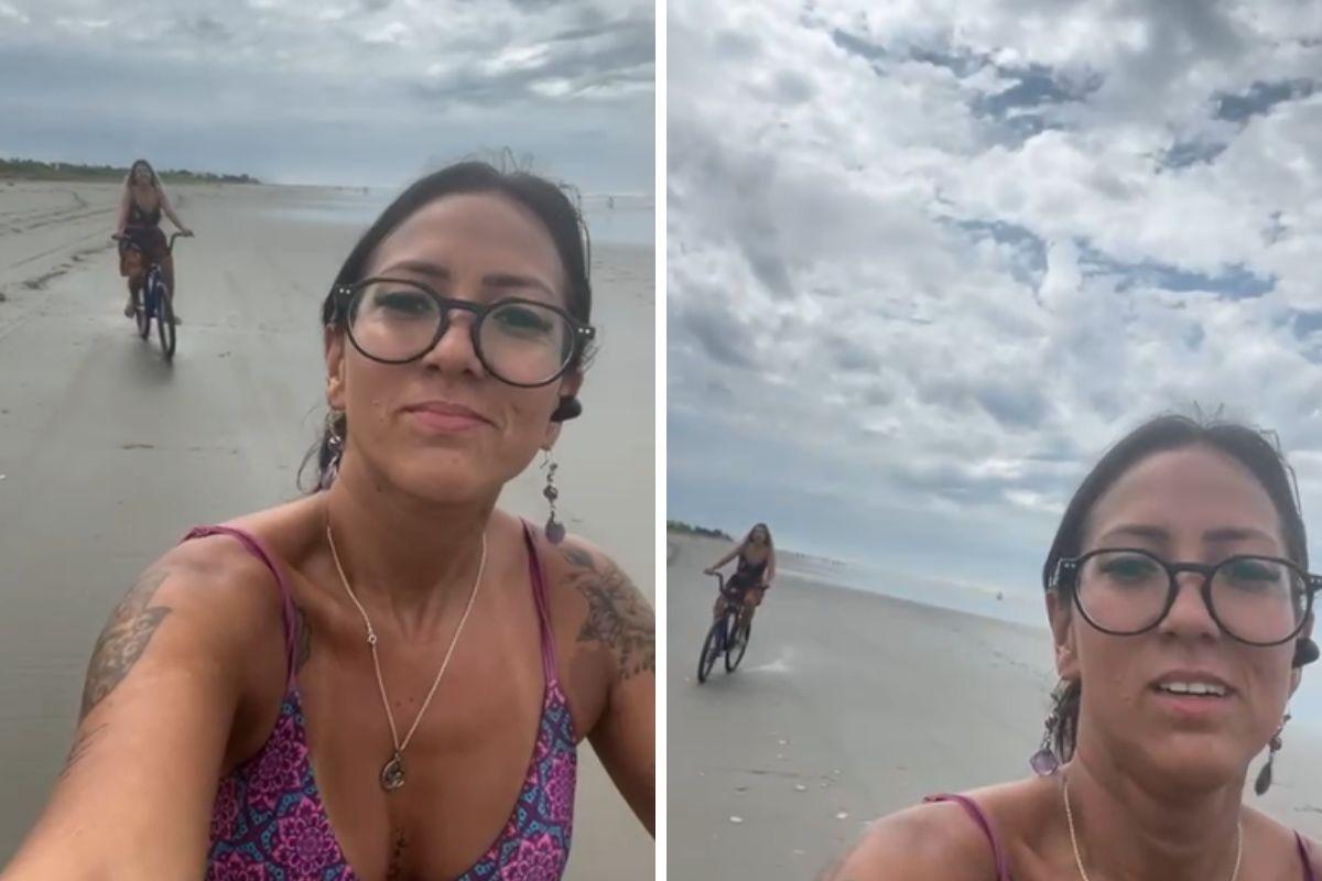Pouco antes de ser atropelada, a vítima gravou um vídeo andando de bicicleta com a amiga na praia