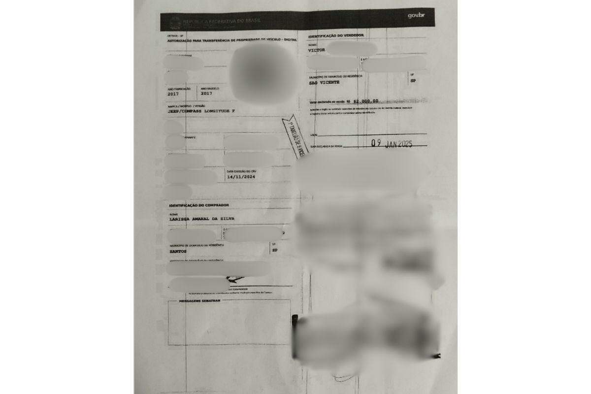 Documento do Jeep Compass sorteado (Reprodução)