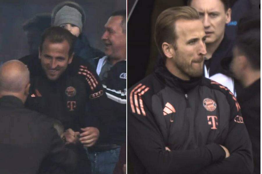 O centroavante Harry Kane viu o jogo das tribunas por estar suspenso pelo quinto cartão amarelo (Reprodução/X)