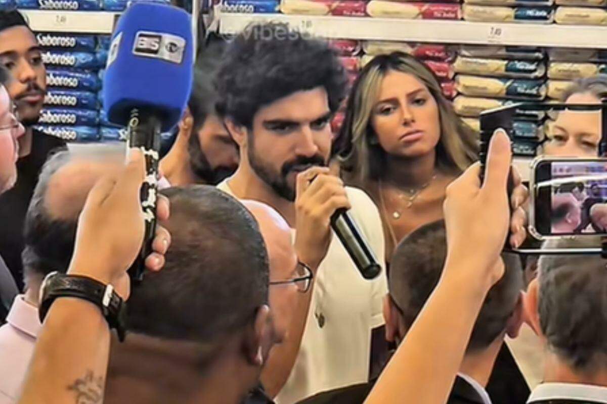 Caio Castro atraiu multidão na inauguração de mercado em Peruíbe, na Baixada Santista (Reprodução/Redes sociais)