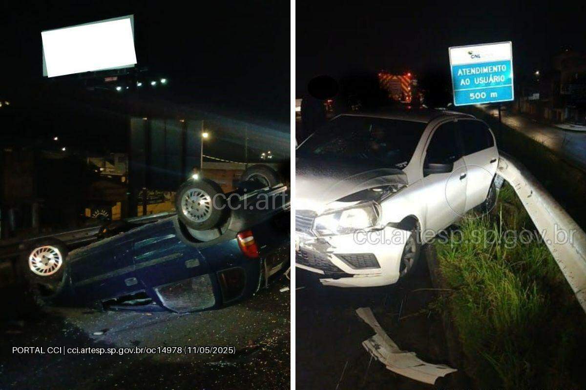 Os carros ficaram parcialmente destruídos e precisaram ser removidos para a base da PMRv (Reprodução/ CCI Artesp)