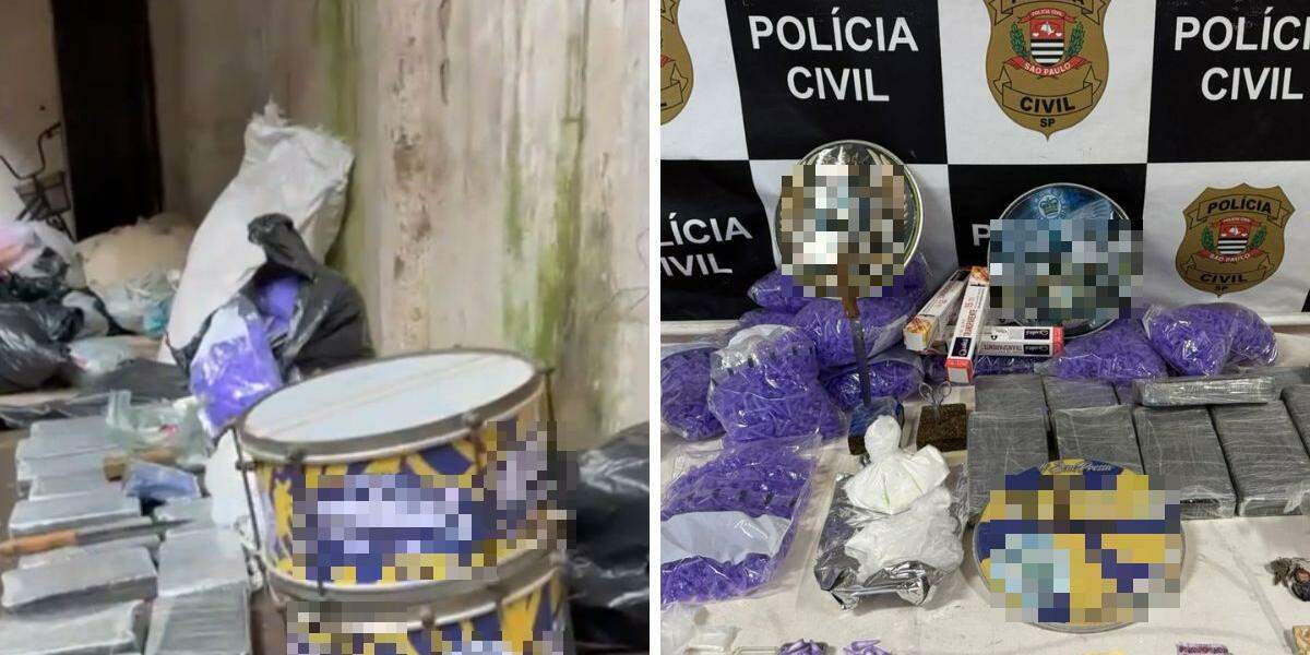 Diversas drogas e equipamentos para produzi-las foram encontrados no galpão da escola de samba em Santos