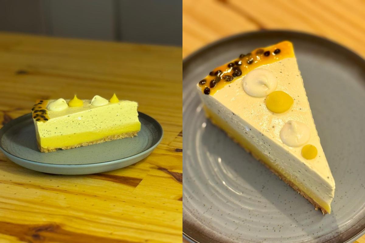 Torta Tropical: base de bolacha e creme de manga com maracujá