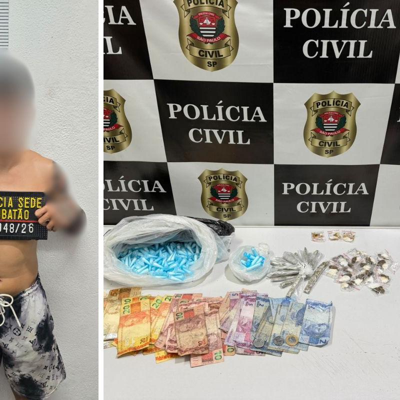 "Vendedor" foi detido com várias porções de drogas e mais de R$ 800 em dinheiro 'encharcado'