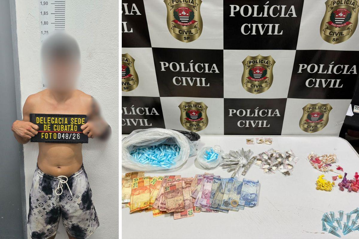 "Vendedor" foi detido com várias porções de drogas e mais de R$ 800 em dinheiro 'encharcado'
