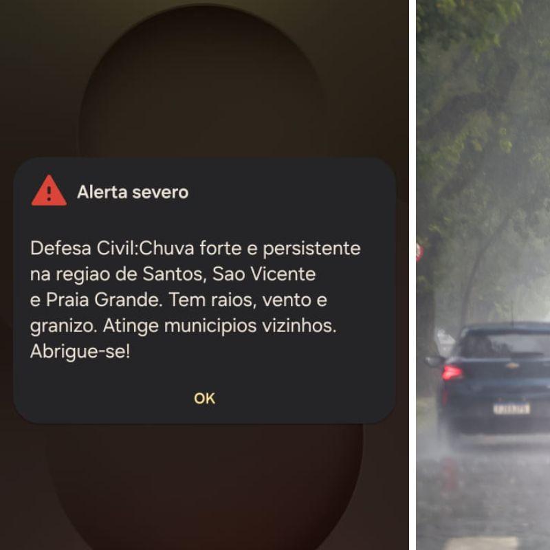 Alerta severo de temporal foi enviado para celulares da Baixada Santista pela Defesa Civil