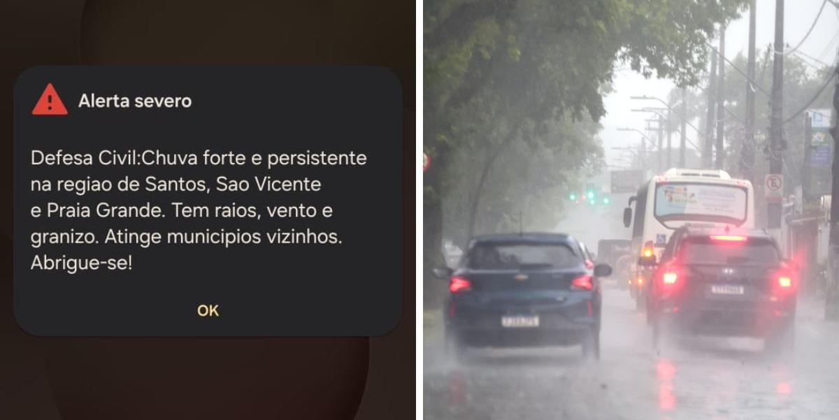 Alerta severo de temporal foi enviado para celulares da Baixada Santista pela Defesa Civil