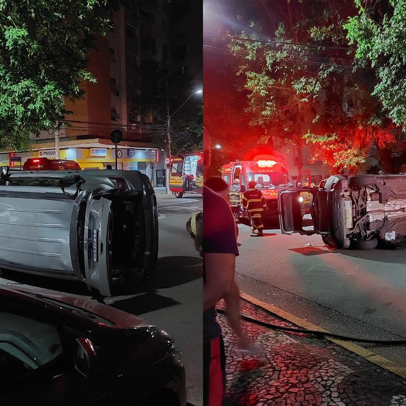 Jeep Compass capotou na Ponta da Praia após atingir um veículo que estava estacionado