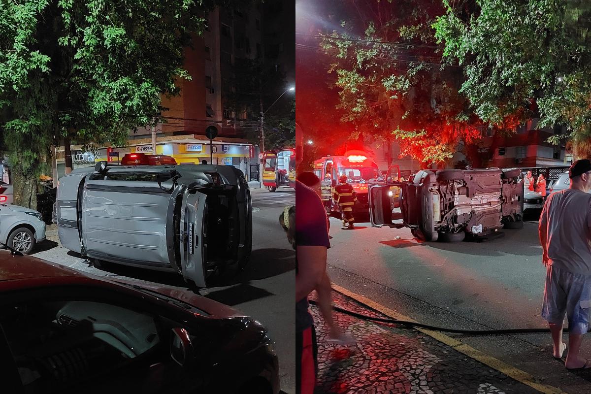Jeep Compass capotou na Ponta da Praia após atingir um veículo que estava estacionado