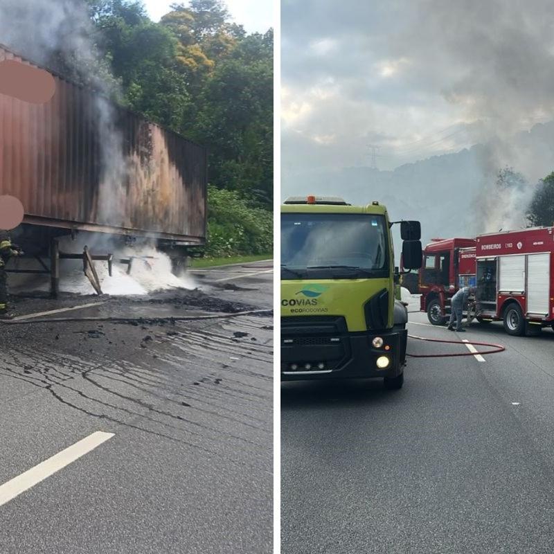 Incêndio em carreta com carga de resíduos de plástico causou bloqueio total da Rodovia Cônego Domênico Rangoni
