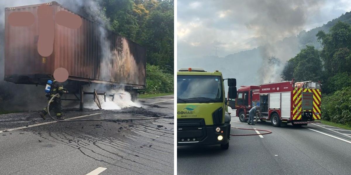 Incêndio em carreta com carga de resíduos de plástico causou bloqueio total da Rodovia Cônego Domênico Rangoni
