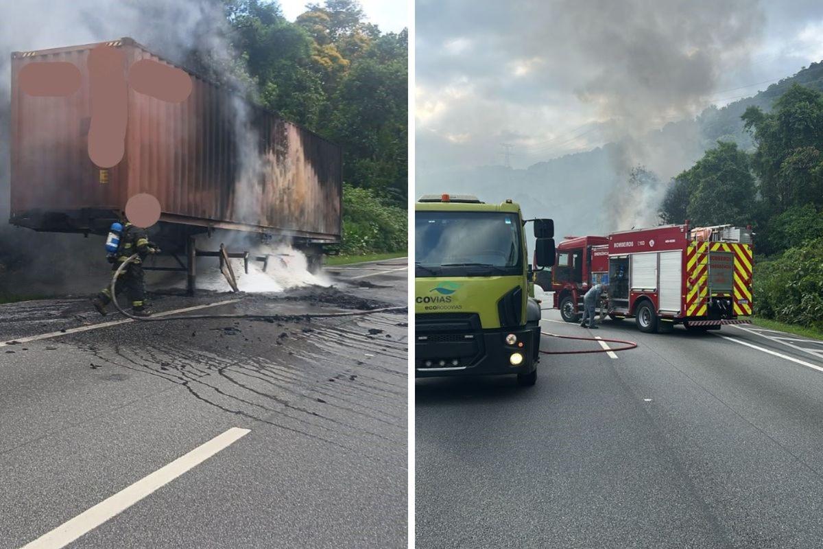 Incêndio em carreta com carga de resíduos de plástico causou bloqueio total da Rodovia Cônego Domênico Rangoni
