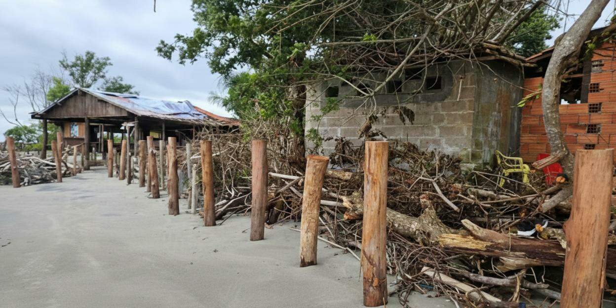 Apesar de contenções terem sido feitas, comunidades da Ilha do Cardoso temem o risco causado pela erosão costeira às suas moradias