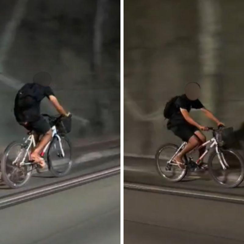 Ciclista foi visto descendo o túnel da Imigrantes na última sexta-feira (20)
