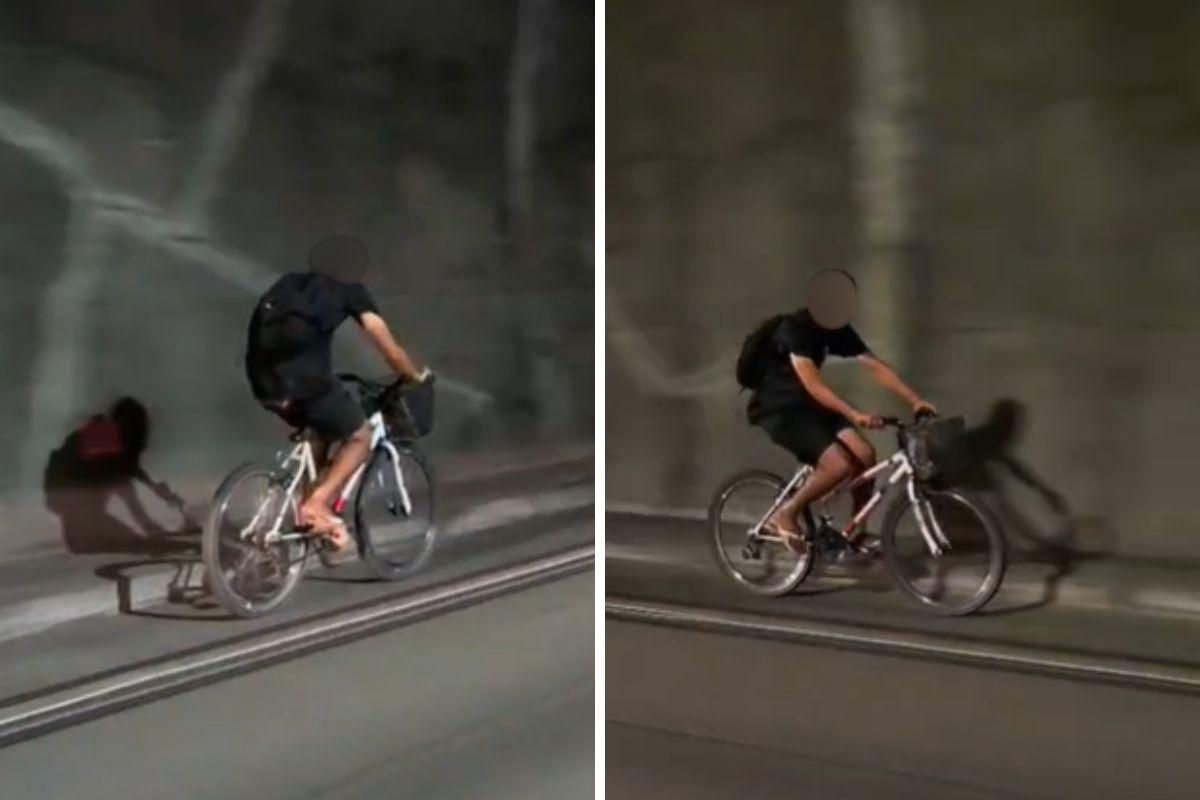 Ciclista foi visto descendo o túnel da Imigrantes na última sexta-feira (20)