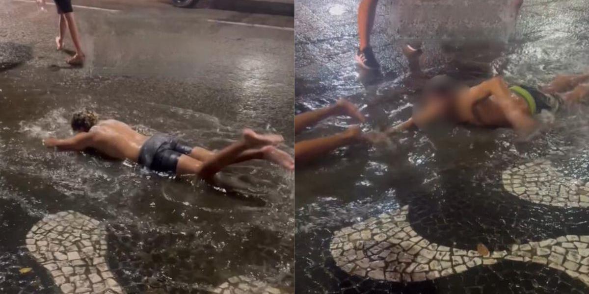 Imagens mostram calouros 'nadando' em poças d'água durante trote universitário em Santos