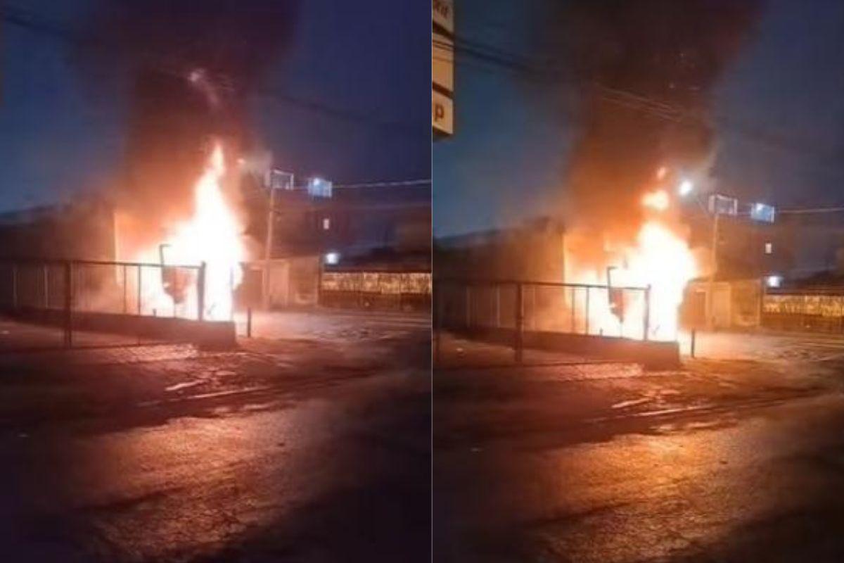 Incêndio atinge caminhão-container no Jardim Boa Esperança, em Guarujá