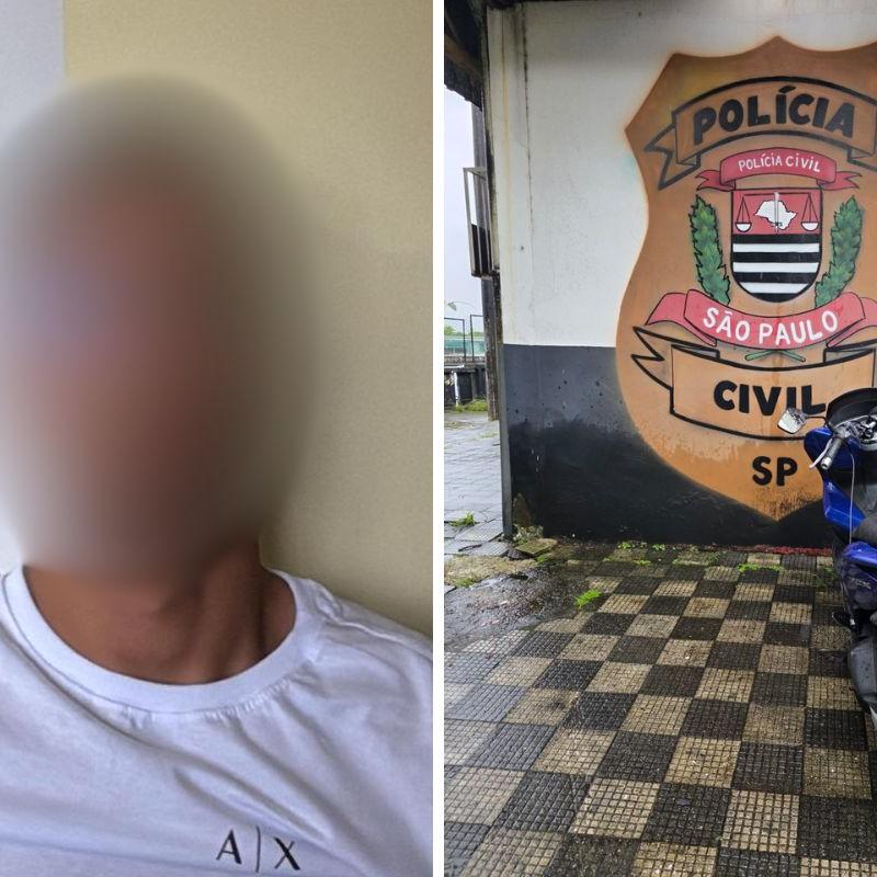 Homem foi levado algemado para o 2° DP e teve sua moto apreendida pela polícia