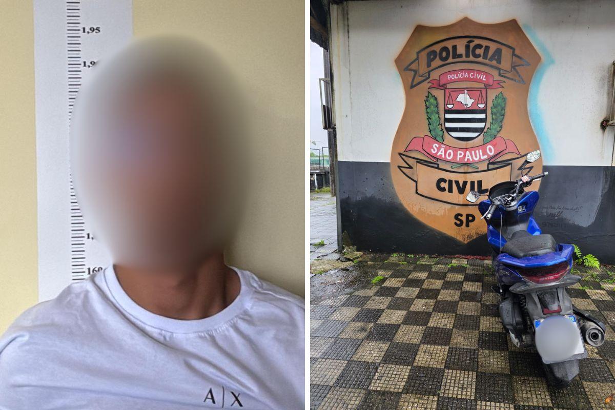 Homem foi levado algemado para o 2° DP e teve sua moto apreendida pela polícia