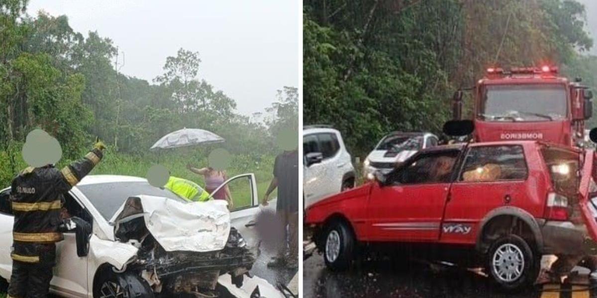 Carros colidiram no km 238 da Rodovia Rio-Santos, em Bertioga
