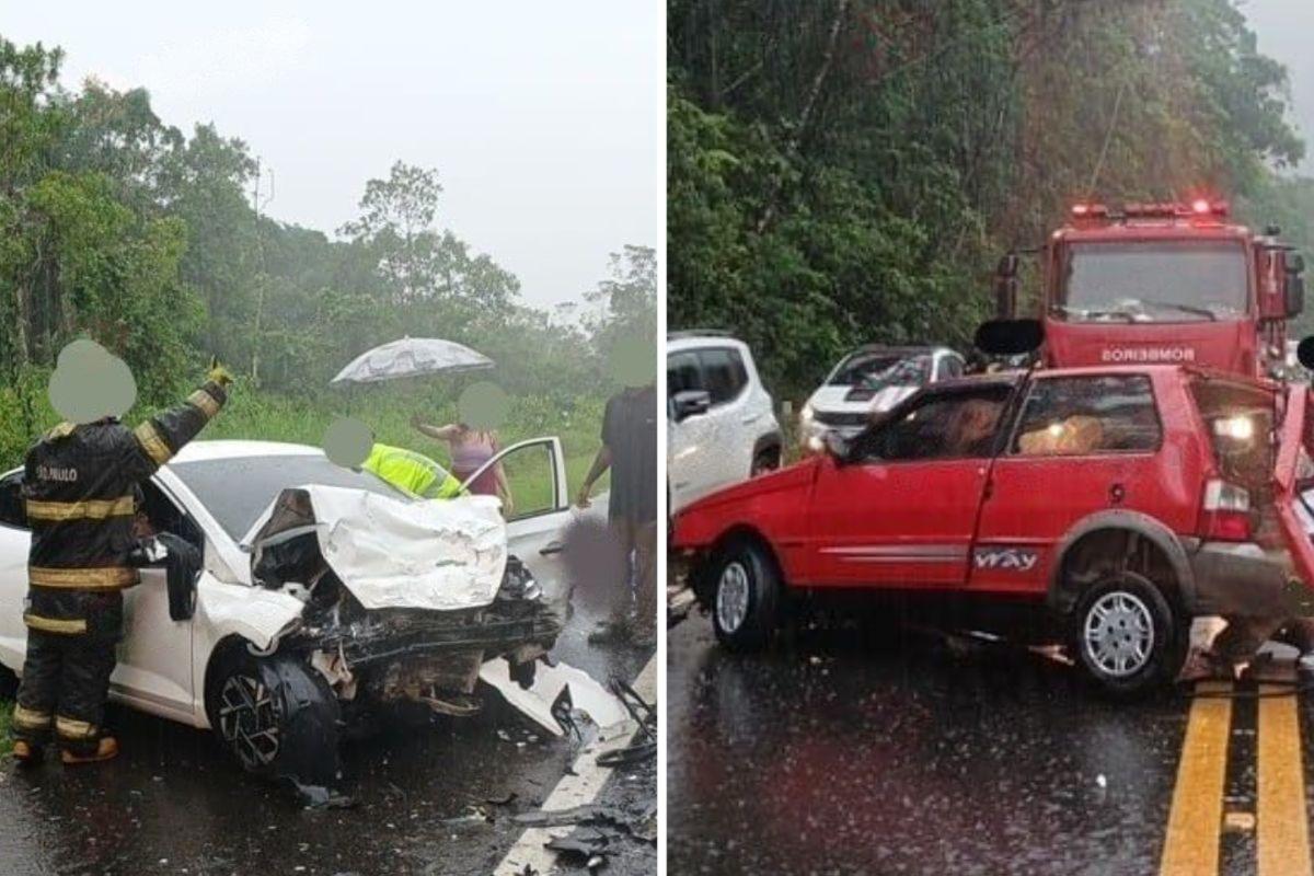 Carros colidiram no km 238 da Rodovia Rio-Santos, em Bertioga