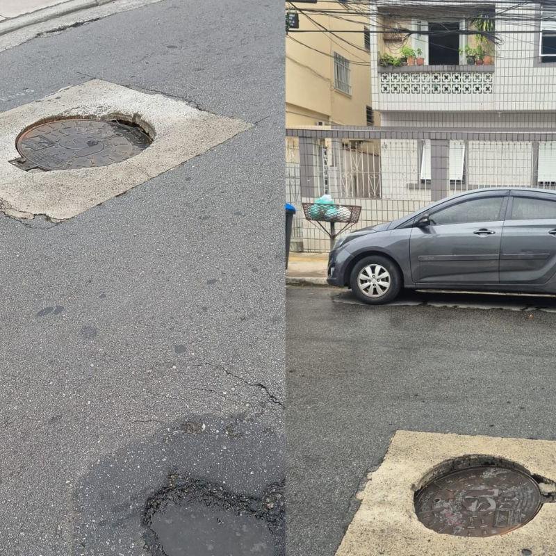 Sabesp realiza reparo após relato de surgimento de solapamento de água em Santos; local já teve abertura de cratera