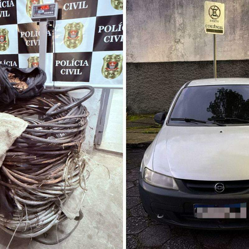 Trio furtou quase 300 kg de cobre e fugiu num Chevrolet Celta branco em direção à área Continental de São Vicente