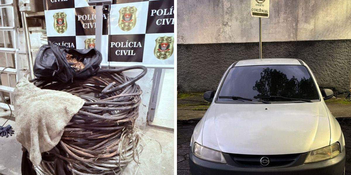 Trio furtou quase 300 kg de cobre e fugiu num Chevrolet Celta branco em direção à área Continental de São Vicente