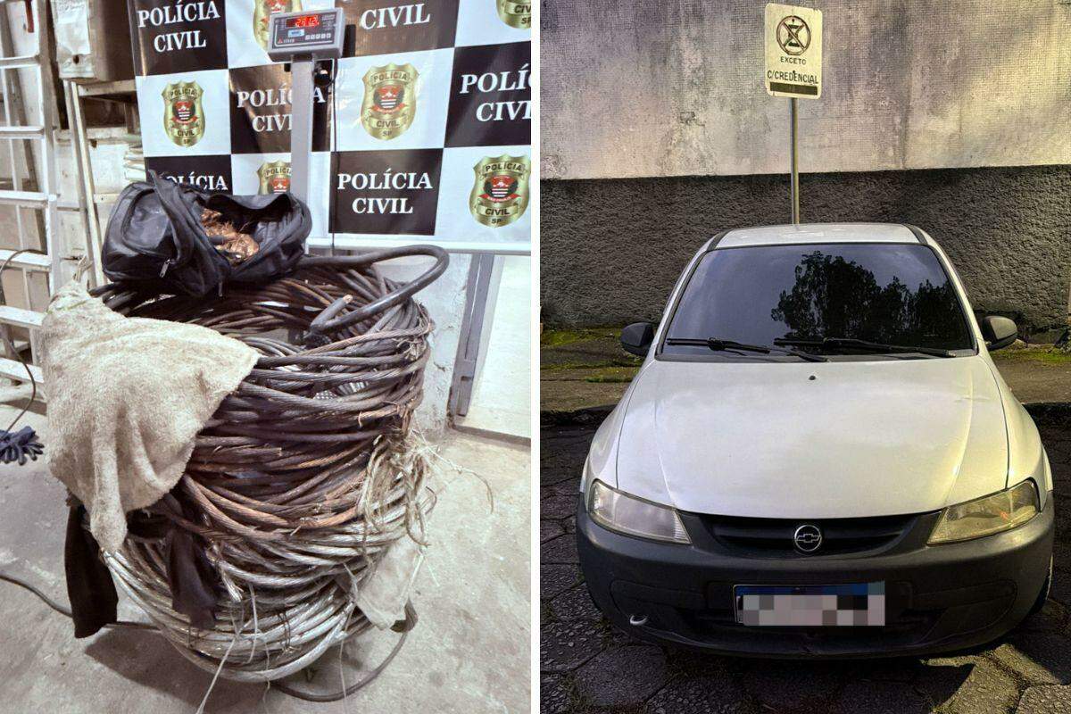 Trio furtou quase 300 kg de cobre e fugiu num Chevrolet Celta branco em direção à área Continental de São Vicente