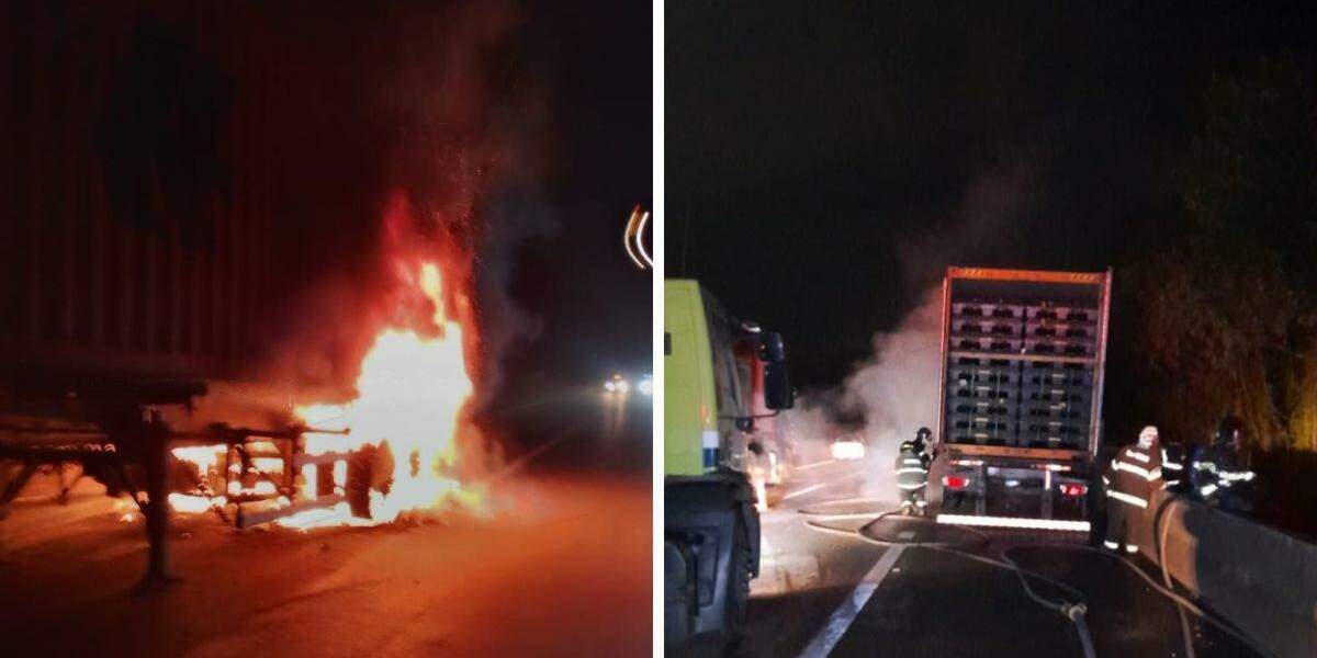 Fogo atingiu a carreta que trafegava em direção a Baixada Santista. Ocorrência gerou bloqueio e 4 km de congestionamento