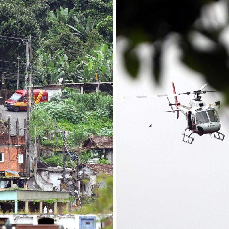 Suspeito baleado foi socorrido pelos bombeiros e levado para o PS Central. Ocorrência ainda está em andamento e há presença do helicóptero PM e de equipes no local