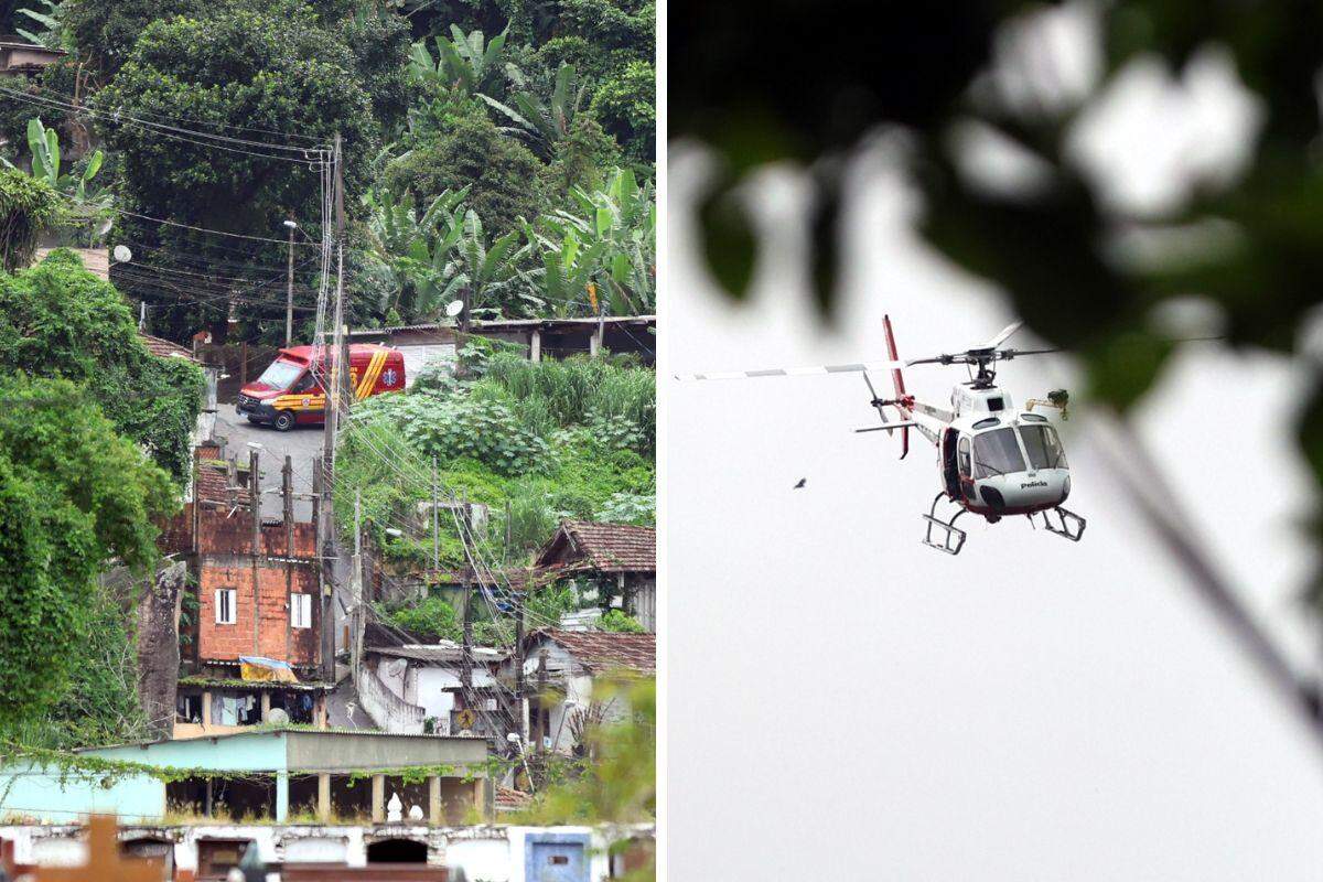 Suspeito baleado foi socorrido pelos bombeiros e levado para o PS Central. Ocorrência ainda está em andamento e há presença do helicóptero PM e de equipes no local