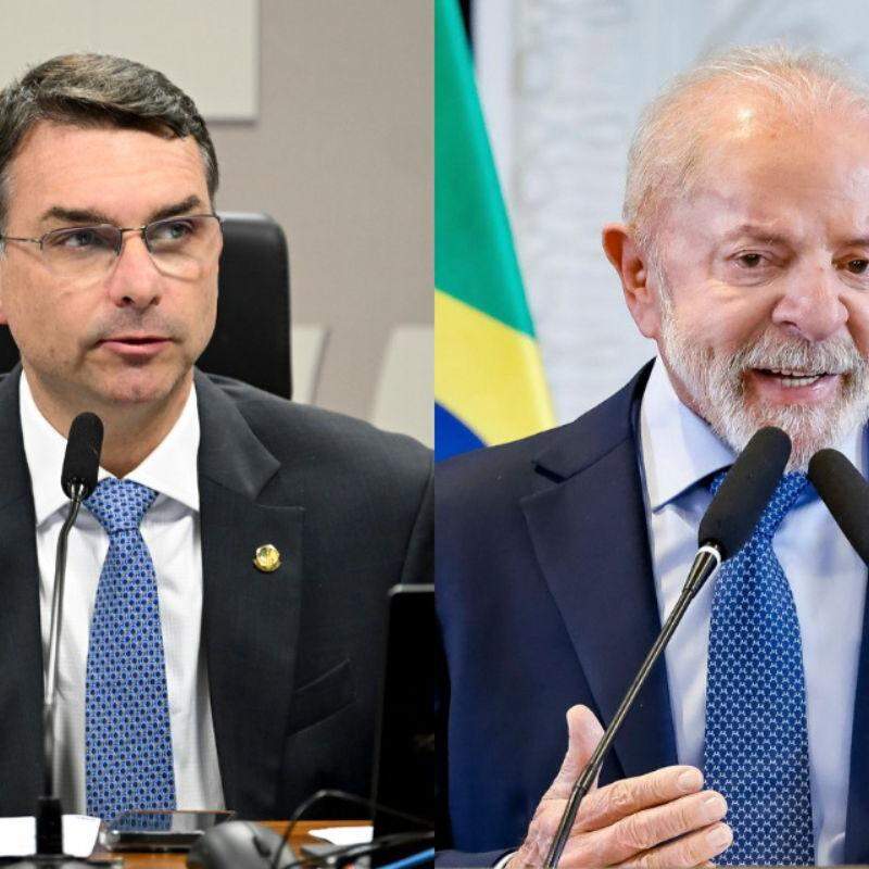 Flávio Bolsonaro (PL, à esquerda) e Luiz Inácio Lula da Silva (PT, à direita)