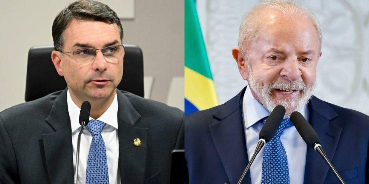 Flávio Bolsonaro (PL, à esquerda) e Luiz Inácio Lula da Silva (PT, à direita)