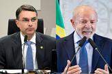 Flávio Bolsonaro (PL, à esquerda) e Luiz Inácio Lula da Silva (PT, à direita)