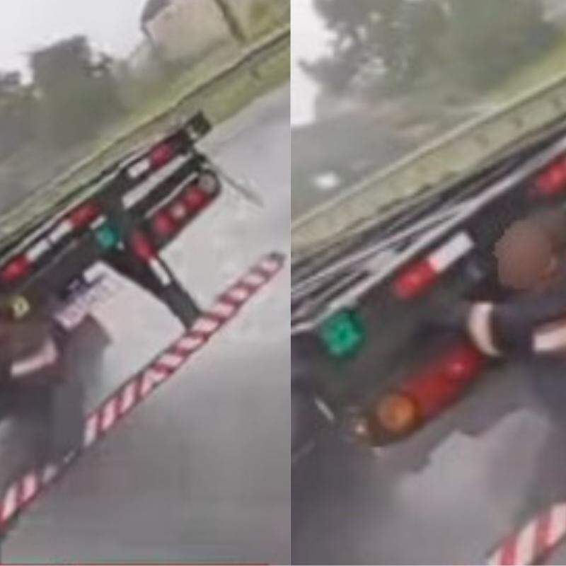Homem é flagrado em cima de carreta ao pegar “carona” na Via Anchieta em Cubatão