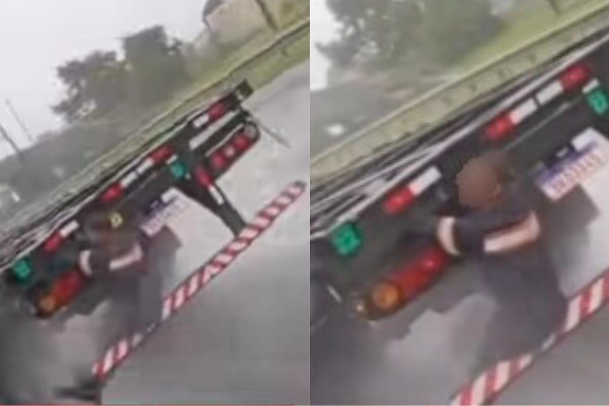 Homem é flagrado em cima de carreta ao pegar “carona” na Via Anchieta em Cubatão