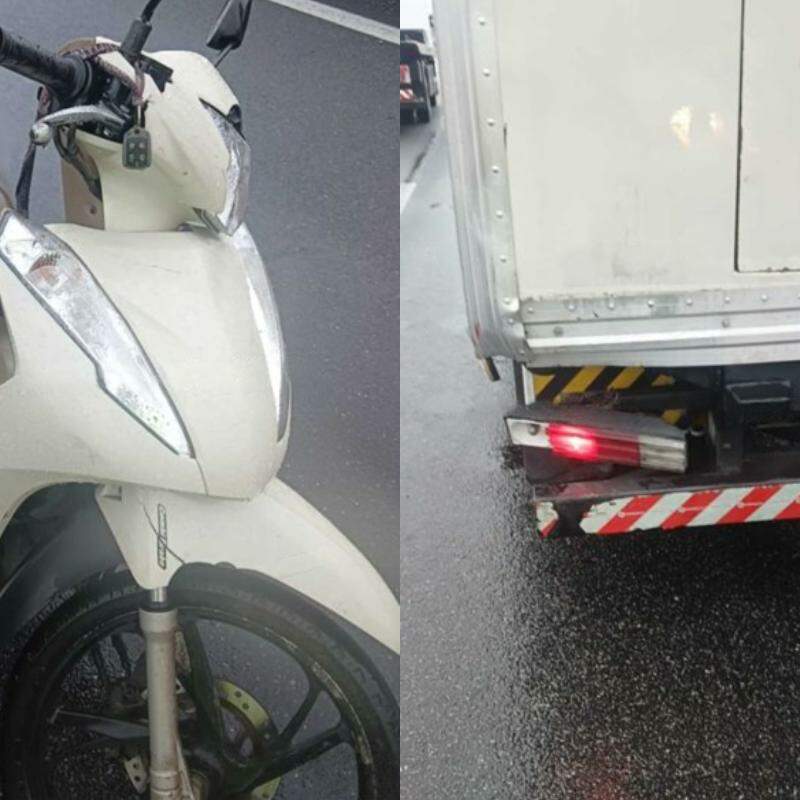 A motocicleta  trafegava pelo corredor entre as faixas 1 e 2 de rolamento quando, ao tentar forçar uma ultrapassagem, acabou colidindo contra a traseira de um utilitário