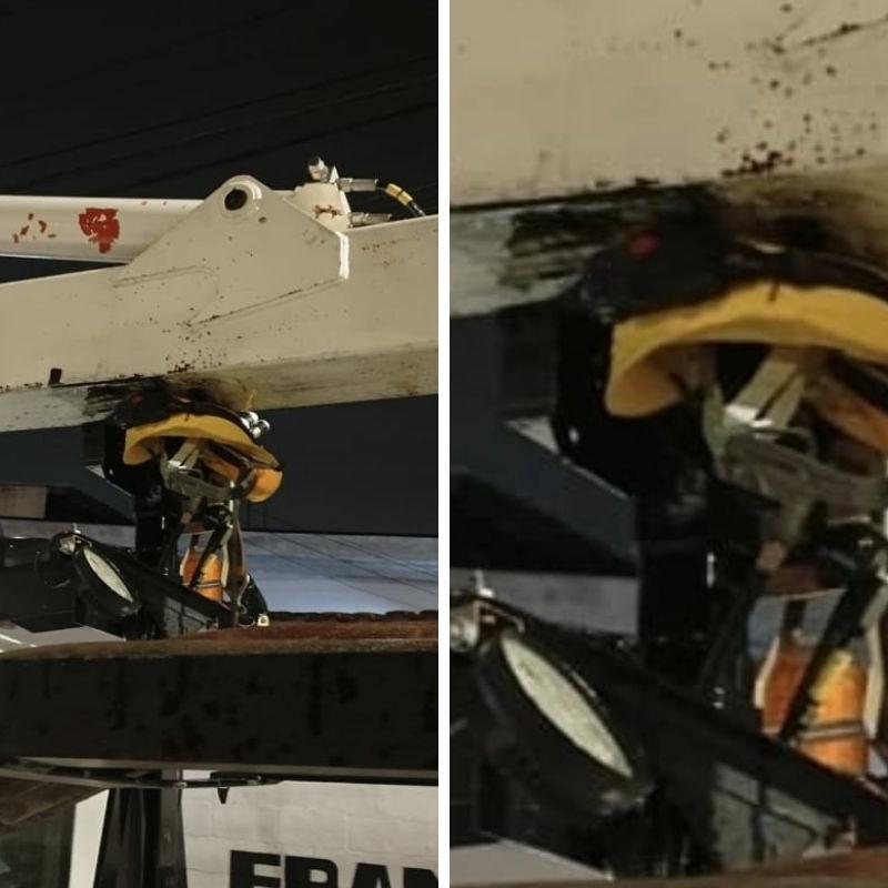 Capacete do trabalhador ficou preso na estrutura do guindaste